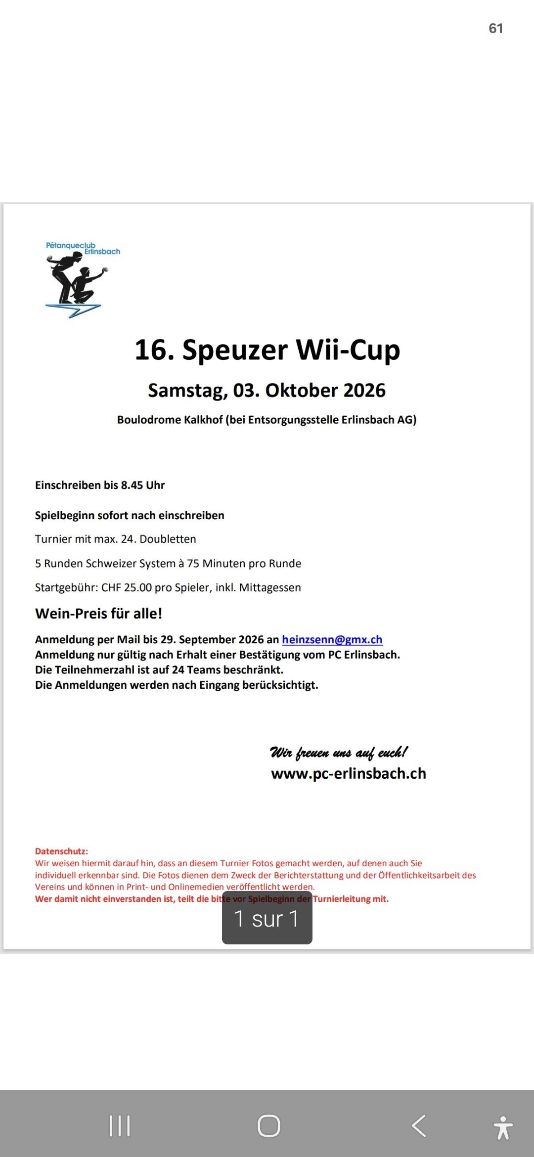 Affiche du concours à Erlinsbach